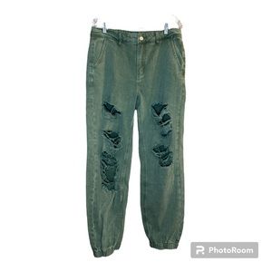 Denim Joggers Women’s Size Small Olive Green Distressed